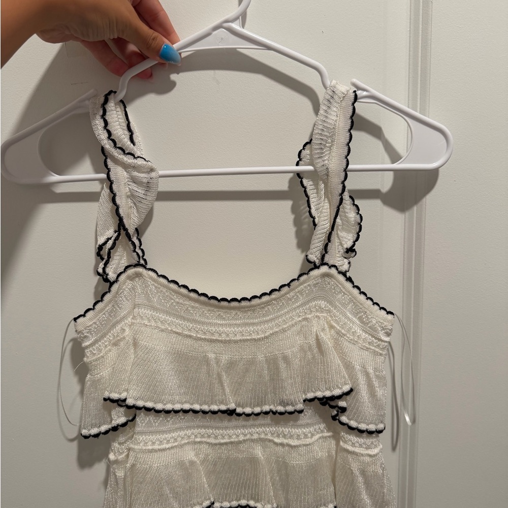 Women’s Ruffled Tank Top - White with Black Trim